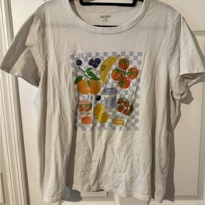 Old Navy White Graphic Tee with Fruit & Coffee Motif